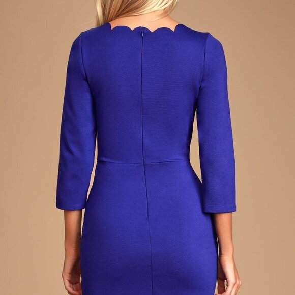 LULU'S  NWT ALLYSIN ROYAL BLUE SCALLOPED HEM BODYCON MINI DRESS SIZE MEDIUM - Picture 4 of 12
